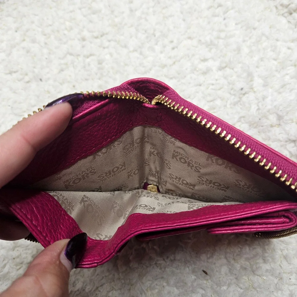 Michael‎ Kors Fuchsia Leather Small Zip Around Wallet
